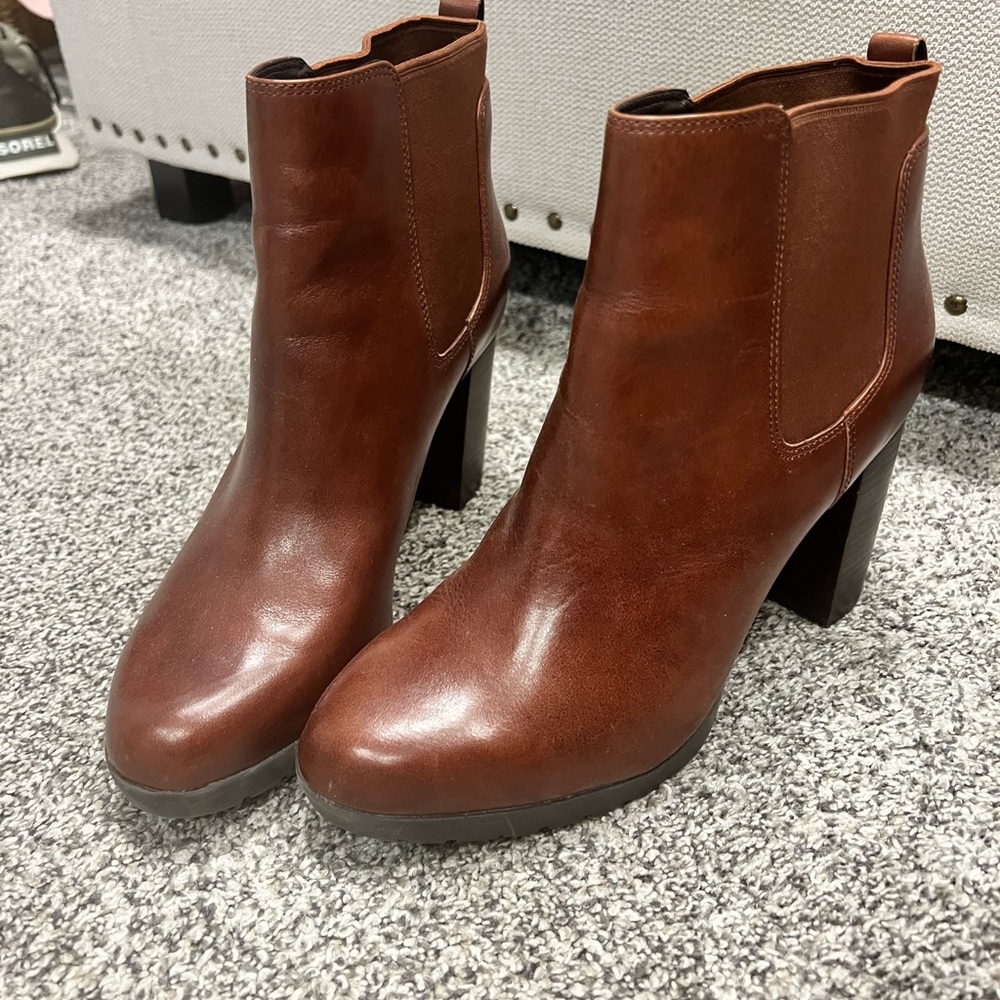 Clarks leather booties with a 3 1/2” heel.